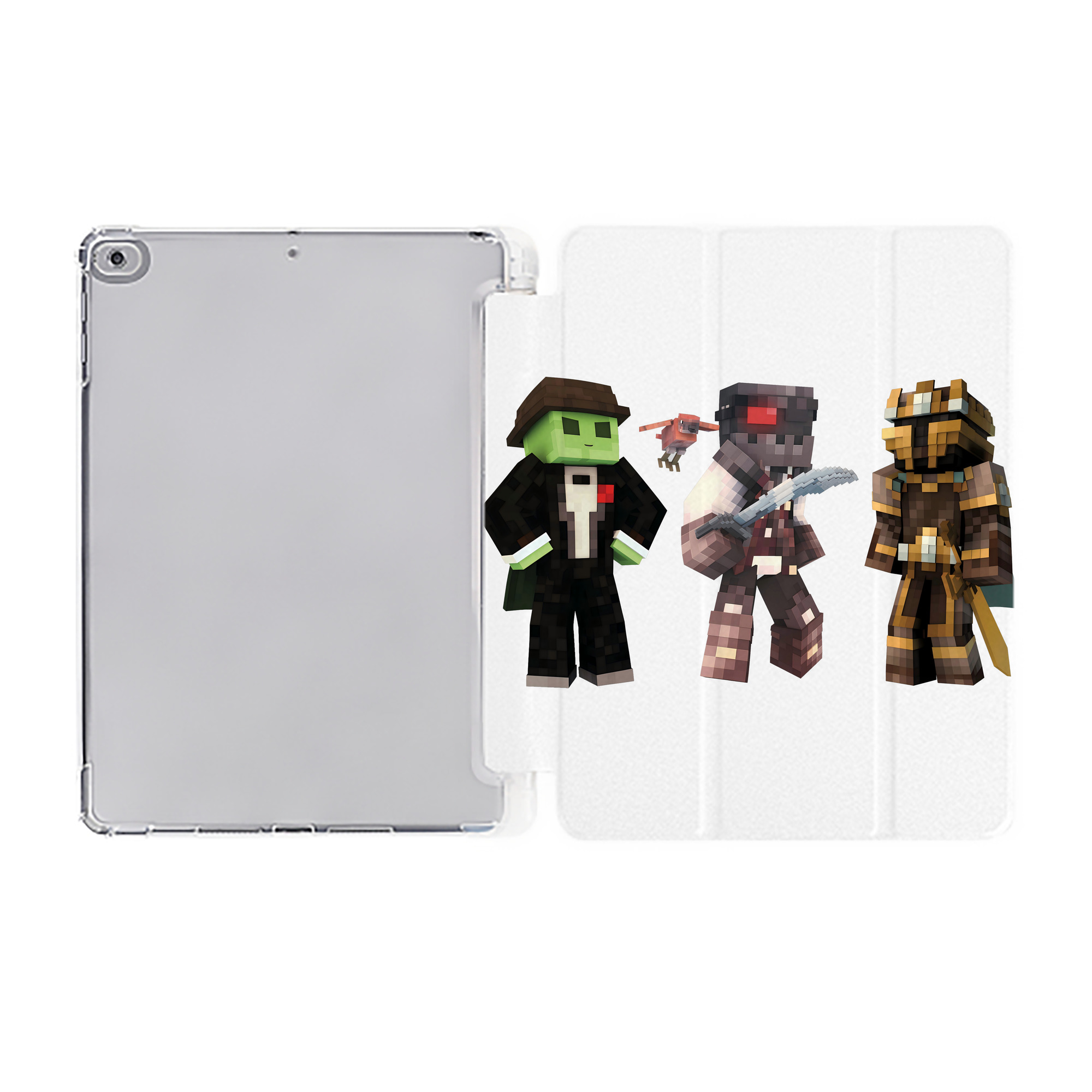 （画像用） マインクラフト ブロックの世界 Minecraft MC Block world IPad ケース ペン収納付き 三つ折りスタンド PUレザー×シリコン 対応機種9.5/10.5/10.9インチ
